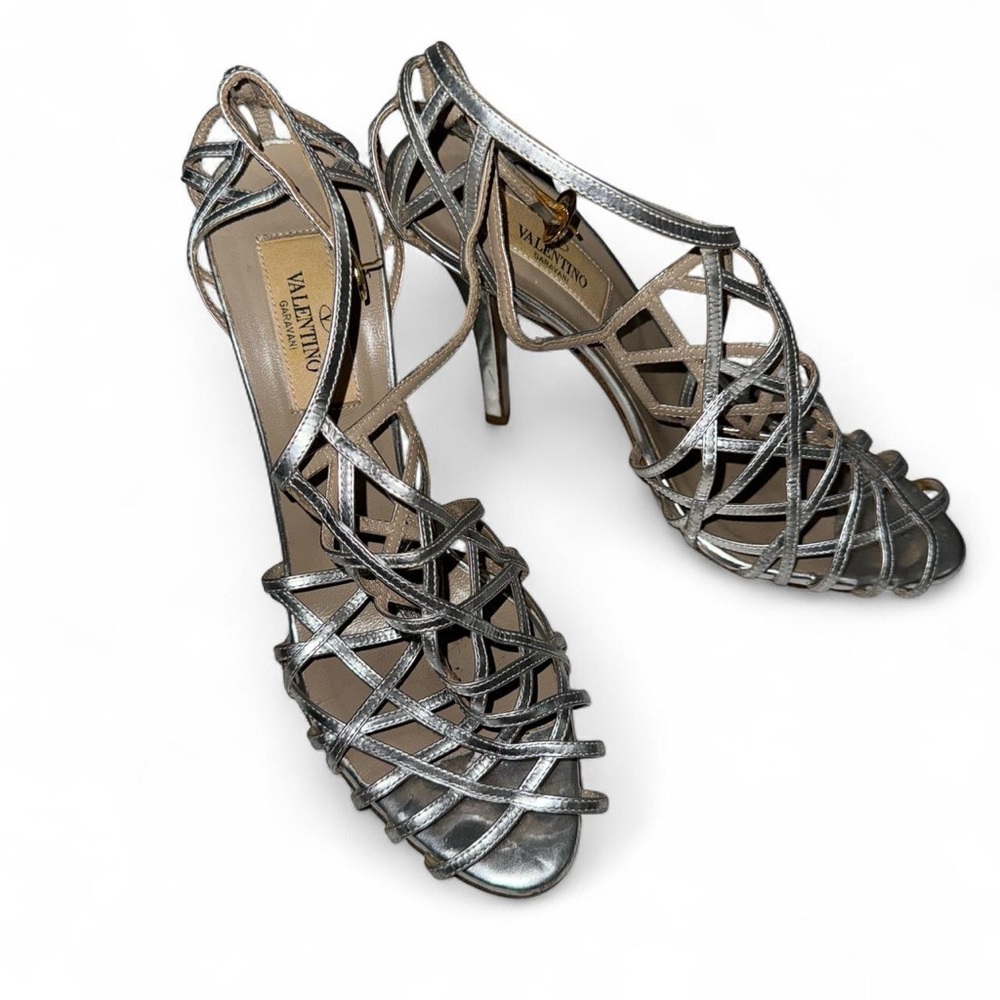 Vintage Valentino Metallic Silver Cage Heels